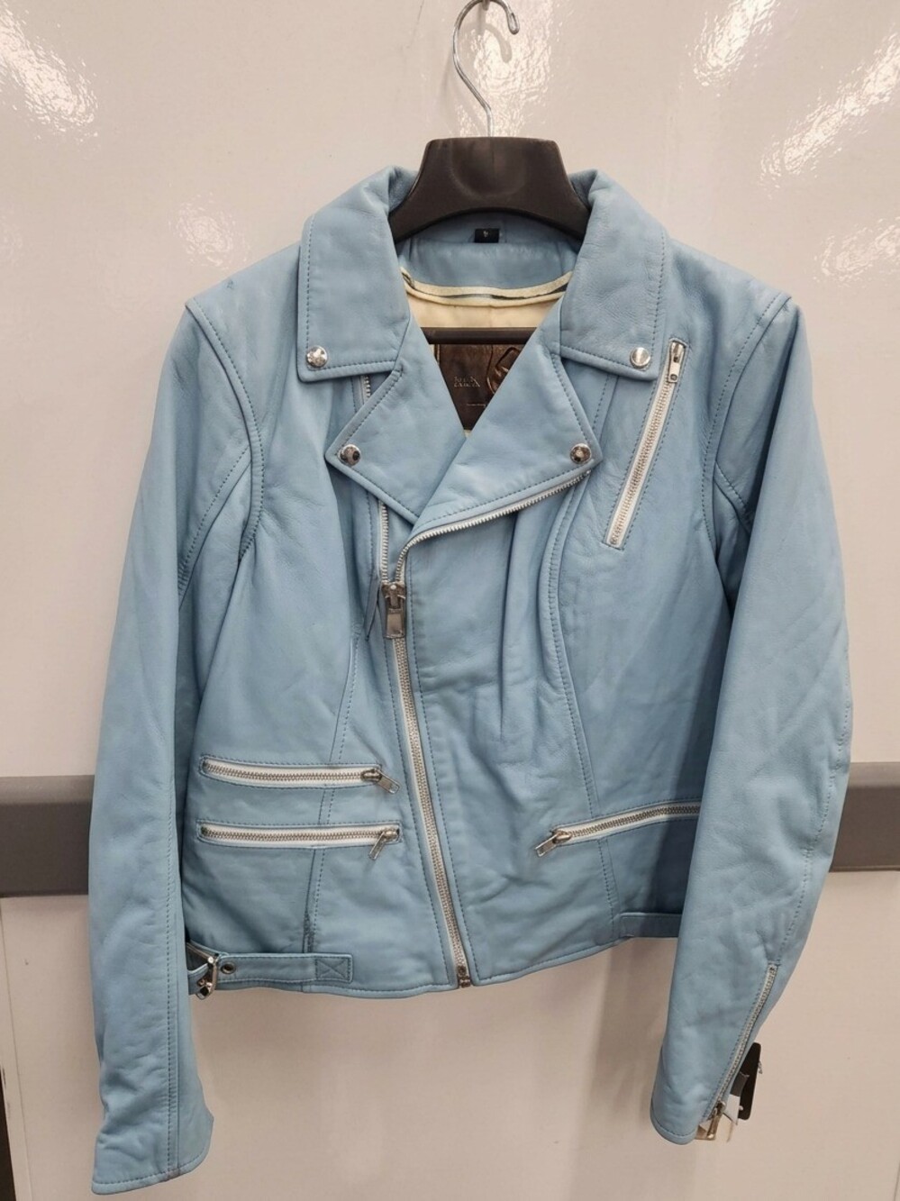 First Classics XL Women's Leather Jacket Light Blue Biker Style